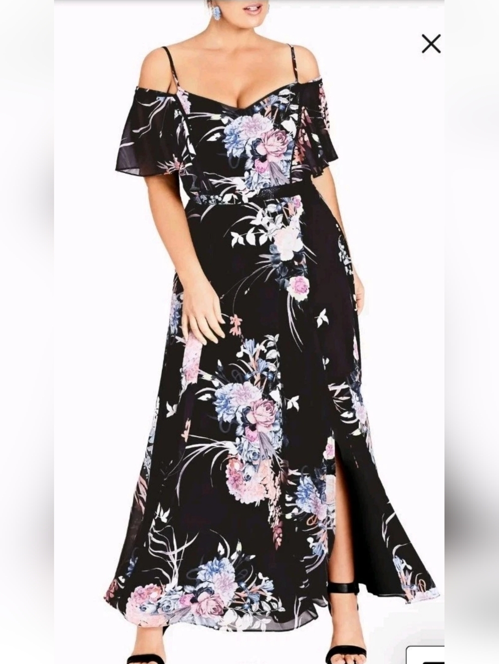 City Chic Flourish Floral Cold Shoulder Maxi Dress Size 18 - Picture 3 of 7